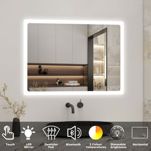 Specchio Bagno Riscaldato LED Byecold - 80x60cm, Con Stazione Meteo WiFi, Touch Control