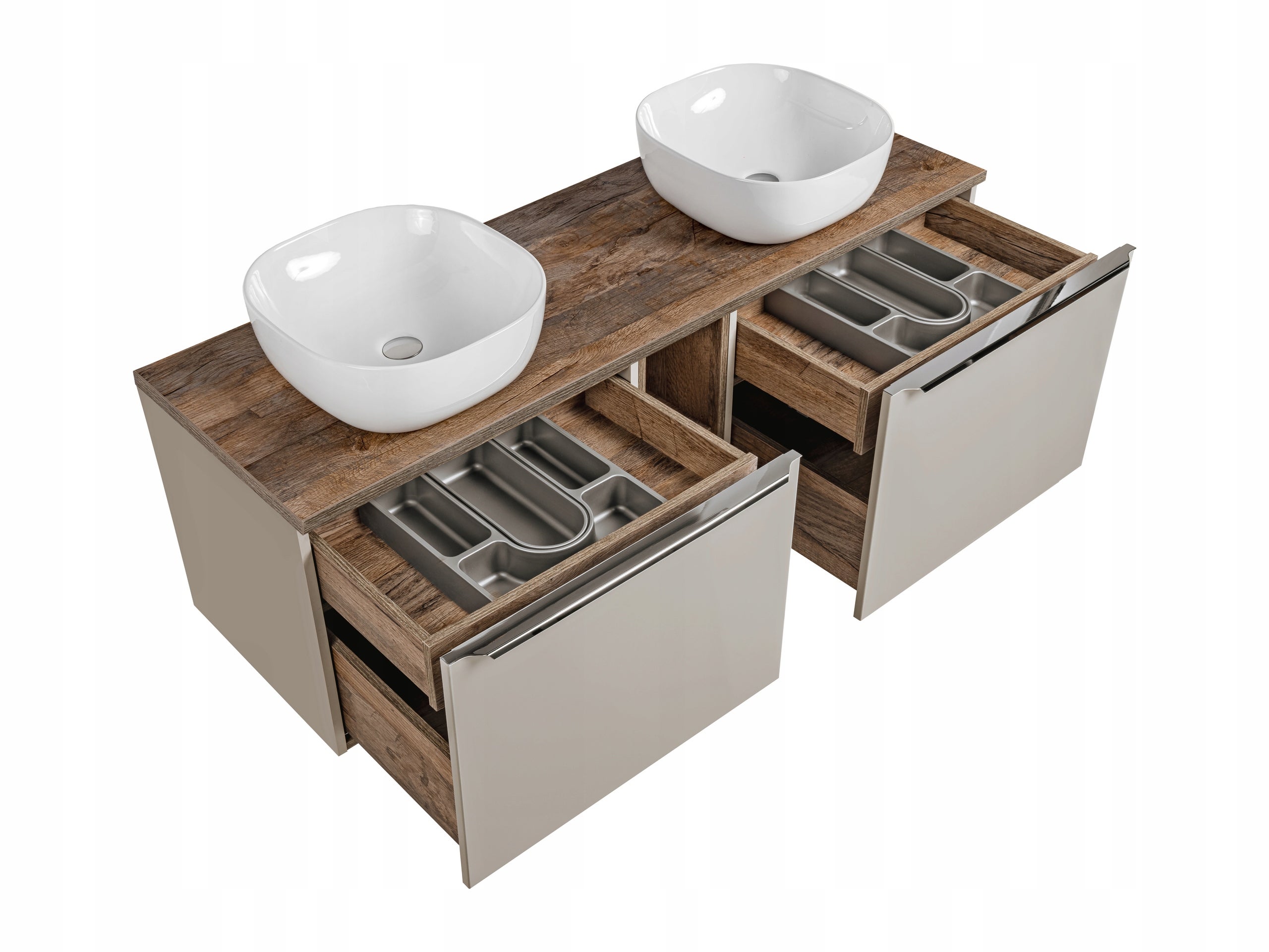 Szafka łazienkowa SANTA FE 140 cm taupe z blatem dąb Santa Fe i umywalkami - 3