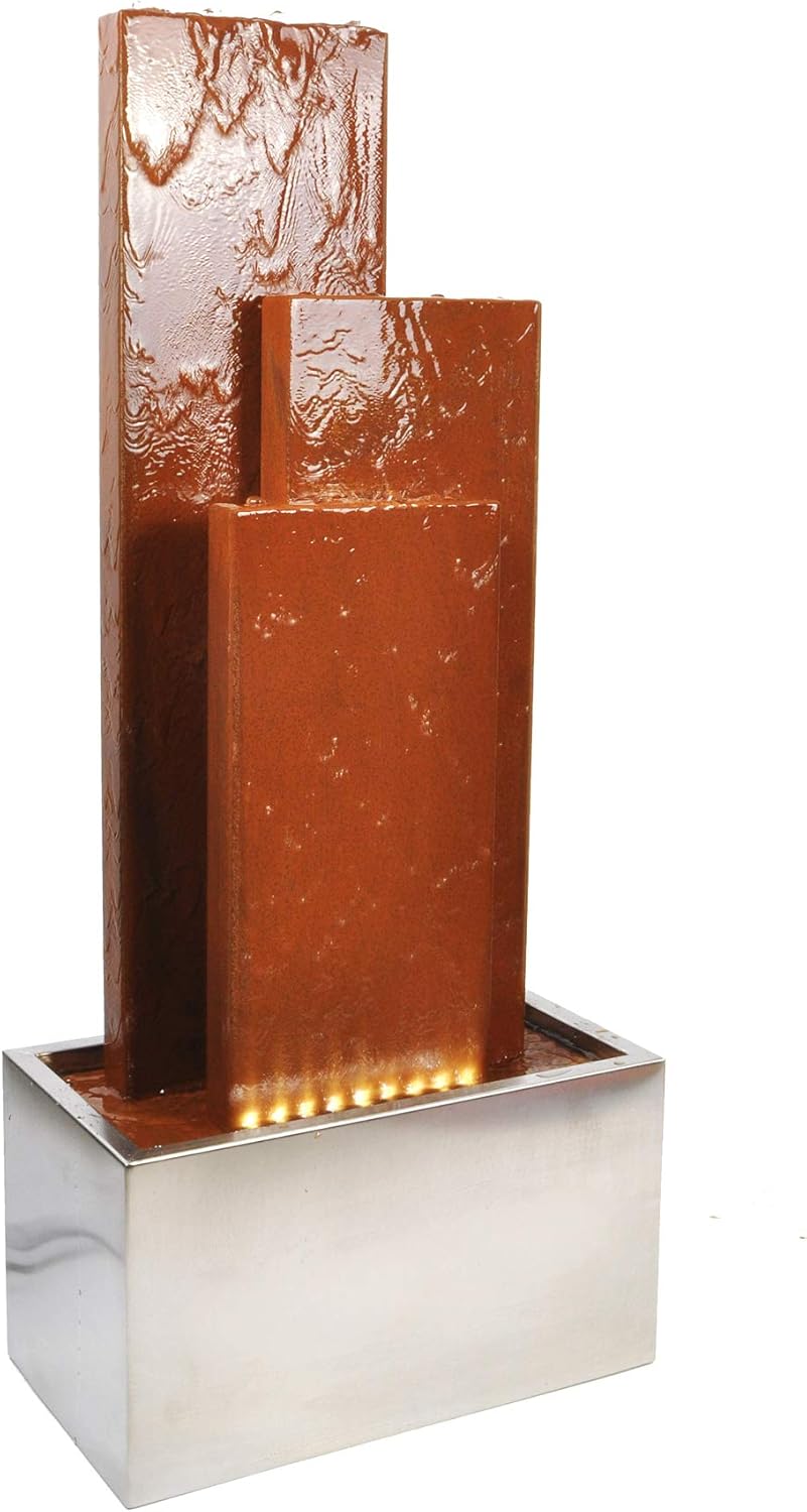 Köhko® Fontaine Chile hauteur 104 cm avec LED et 3 murs d'eau en acier corten et acier inoxydable Fontaine de jardin Fontaine d'intérieur 32002 - 5