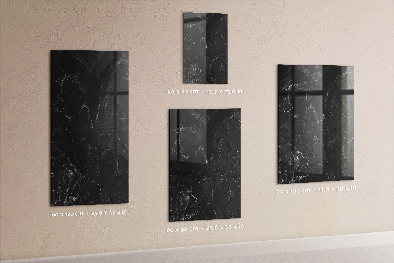 Tableau magnétique mural, Tulup - 60x120 cm - Marbre foncé, 5 aimants, une éponge, un marqueur blanc - 4