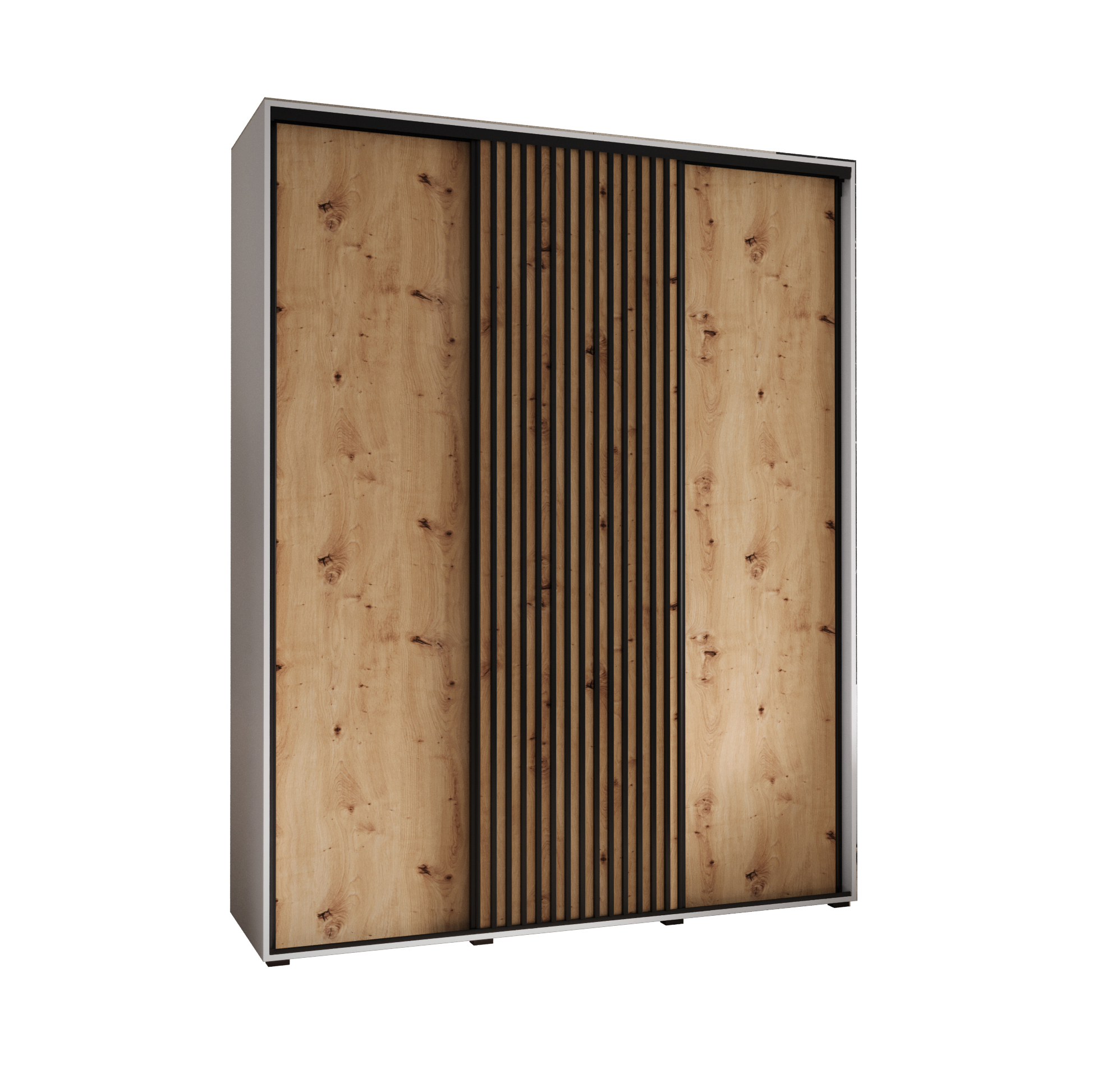 Szafa przesuwna wysoka Lanko 1 200 x 60 x 235,2 cm biały + artisan + lamele czarny - Abiks Meble