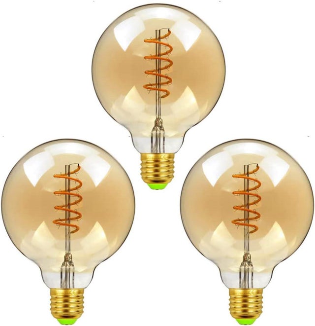 Bombillas LED E27, estilo vintage, cristal ámbar retro, G95, 4W (equivalente a 25W), luz ultracálida de 2200K para decoración, 3 unidades.