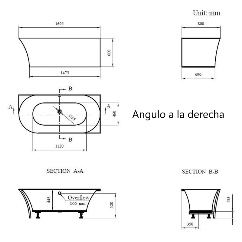 Baignoire semi-îlot design ELIZABETH blanche 170 cm Angle à droite - 6