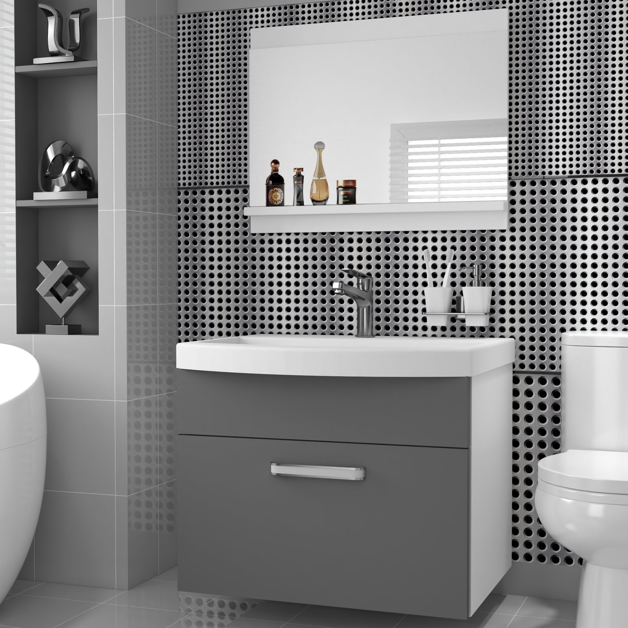BELINI Meuble de Salle de Bain PRI M1 - 60 cm. Gris Mat, Ensemble Complet Suspendu Meuble Sous Vasque avec Miroir - 2