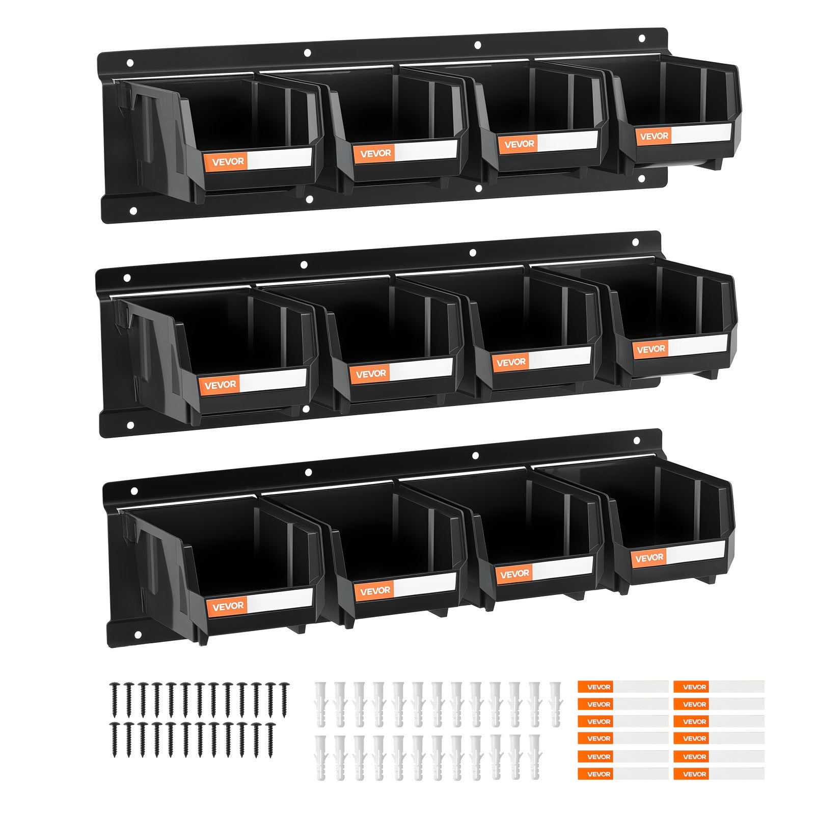 Lot De 12 Bacs De Rangement Empilables VEVOR - Dimensions 37.7x21.5x18 Cm, Plastique PP, Ouverture Frontale, Avec étiquettes Et Poteaux
