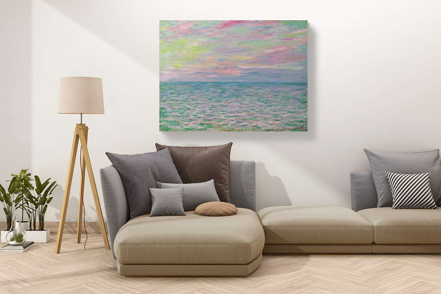 Peinture, impression sur toile - Claude Monet, Coucher de soleil à Pourville - 80x60 cm - 3