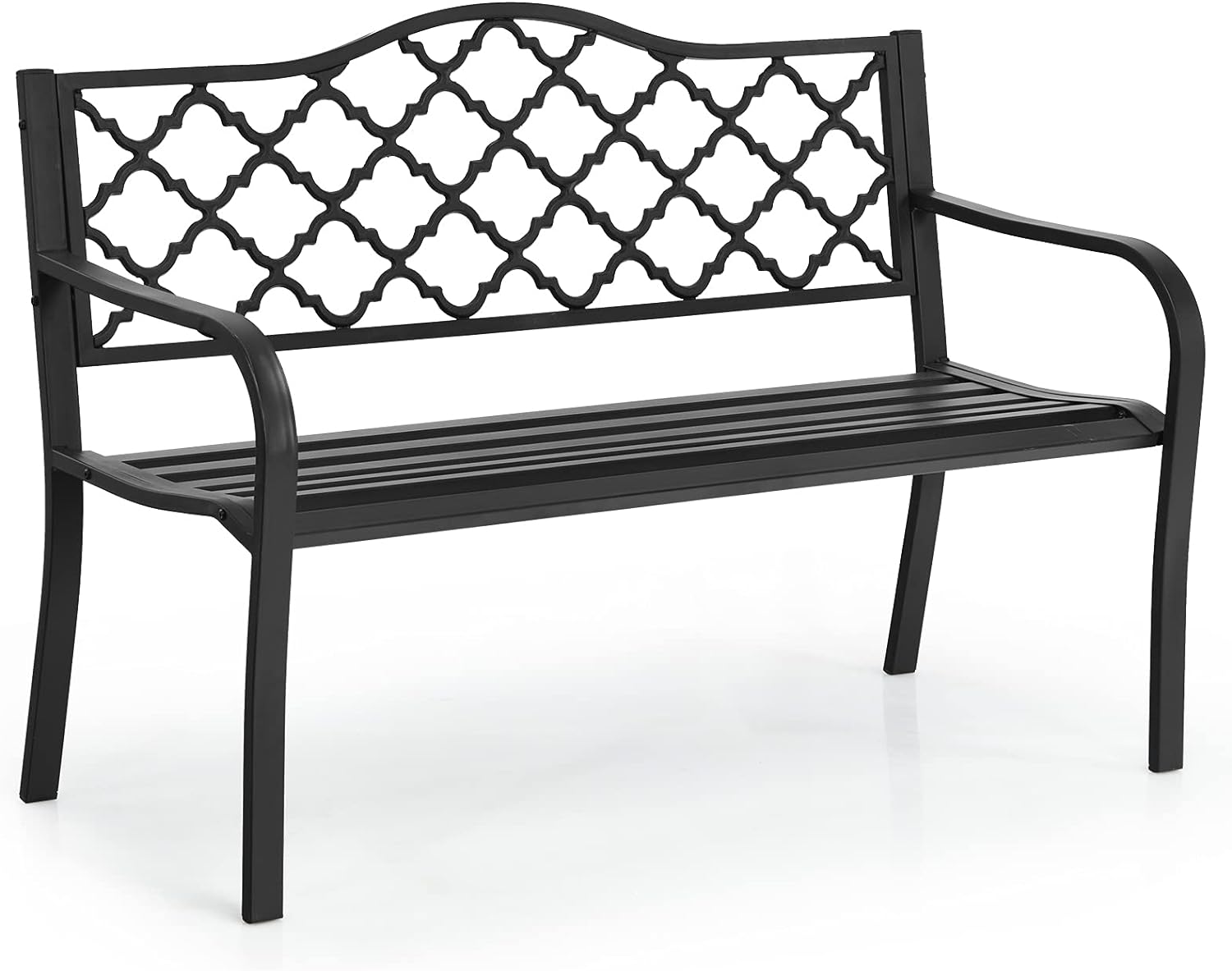 Ławka Ogrodowa, Ławka Ogrodowa dla 2-3 Osób, Wykonana z Odpornego na Rdzę Żelaza, z Podłokietnikami, Maksymalne Obciążenie 225 kg (Wzór Falisty)