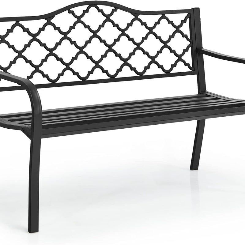 Ławka Ogrodowa, Ławka Ogrodowa dla 2-3 Osób, Wykonana z Odpornego na Rdzę Żelaza, z Podłokietnikami, Maksymalne Obciążenie 225 kg (Wzór Falisty)