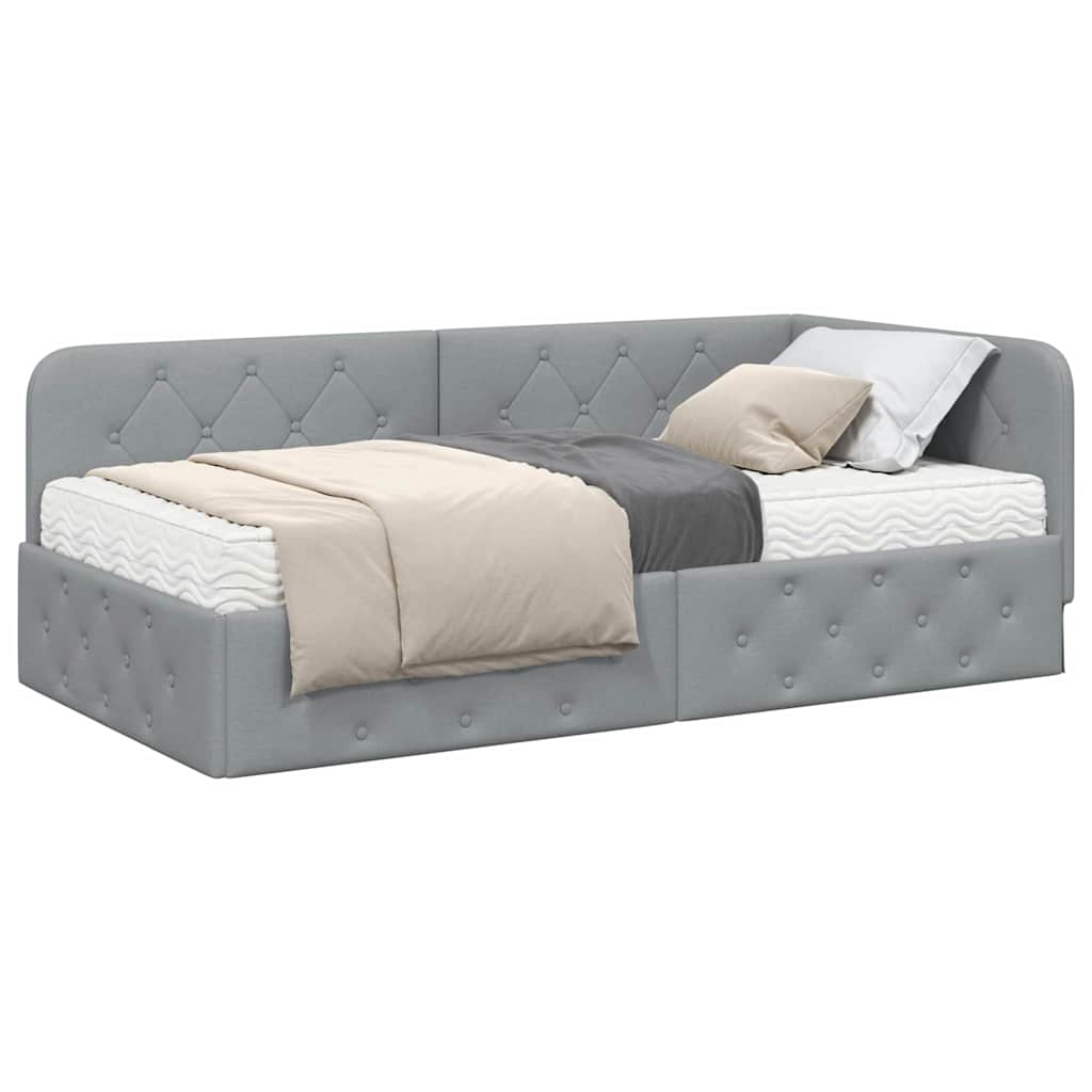 Cadre de lit d’angle gris clair 90 x 190 cm en tissu - 3