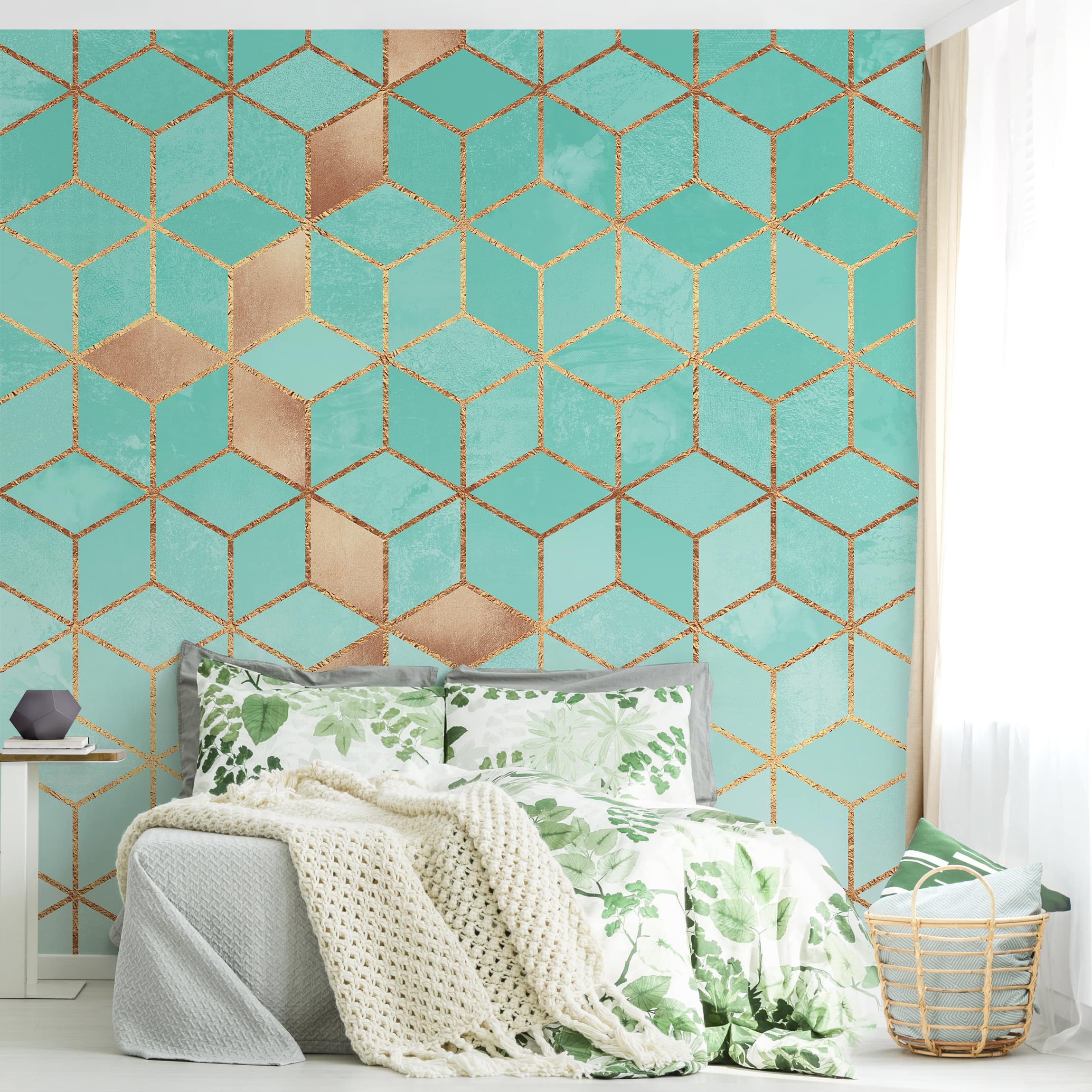 Papier peint à motif abstrait aquarelle art à motif 3D trompe l'oeil géométrie 210 - salon chambre cuisine - Intissé 288 x 288 cm Smart - 2