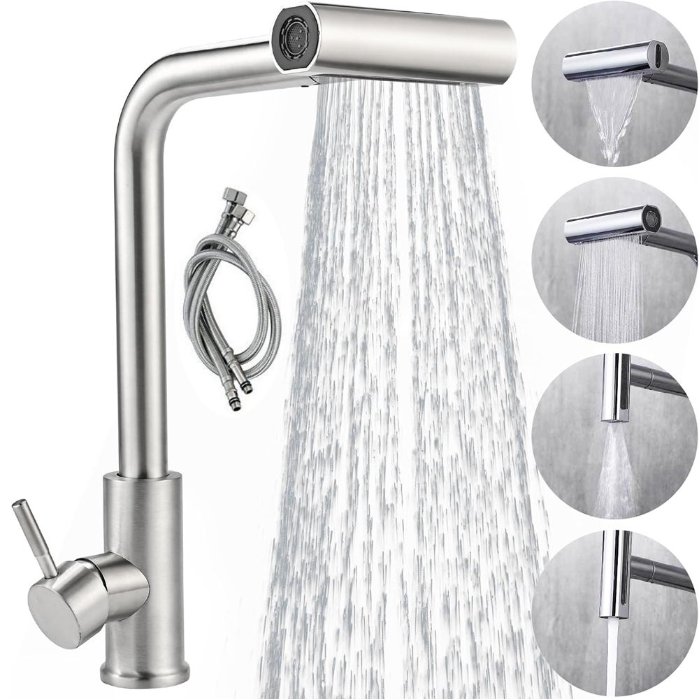 Bateria kuchenna ze stali nierdzewnej z wyciąganą wylewką, obrotowa 360°, szczotkowana, z 4 trybami regulacji przepływu.