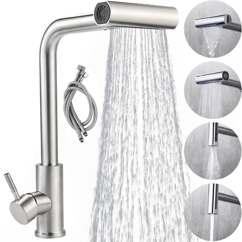 Bateria kuchenna ze stali nierdzewnej z wyciąganą wylewką, obrotowa 360°, szczotkowana, z 4 trybami regulacji przepływu.