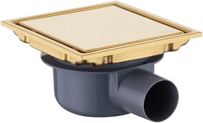 Odpływ prysznicowy kwadratowy - 15 x 15 cm - 360° - Dezodorant, niewidoczny odpływ podłogowy, podwójny filtr, możliwość układania płytek - złoty