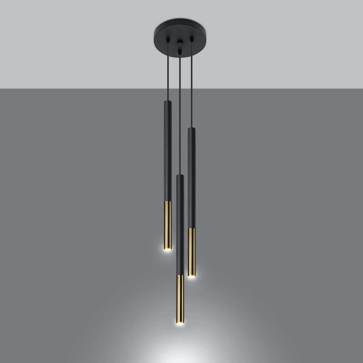 Lampa wisząca FLAR 3P czarny/złoto LED 3000K - 20x20x90cm Sollux