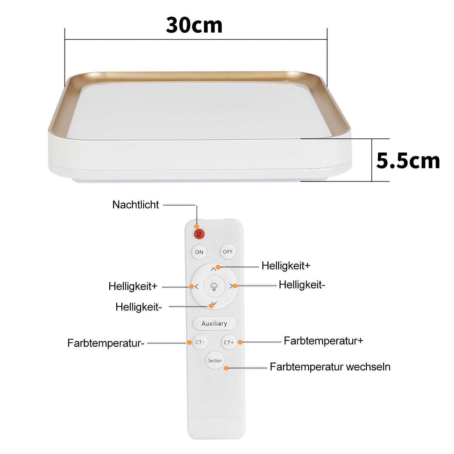 NETTLIFE Lámpara de Techo LED Lámpara de Dormitorio Regulable con Control Remoto 30 cm Lámpara de Moderna Lámpara de Cuadrada de 32 W Blanco - 6