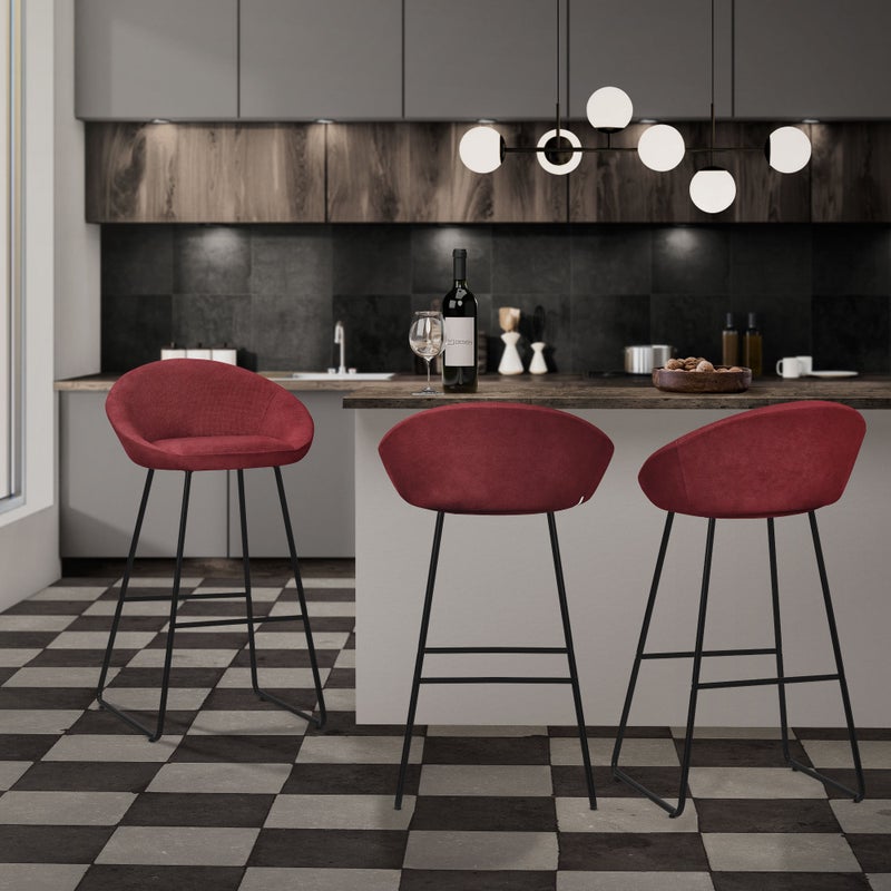 ML-Design zestaw 2 hokerów barowych czerwony 75cm tapicerowanych wygodne ergonomiczne krzesła z oparciem i podnóżkiem metalowa konstrukcja