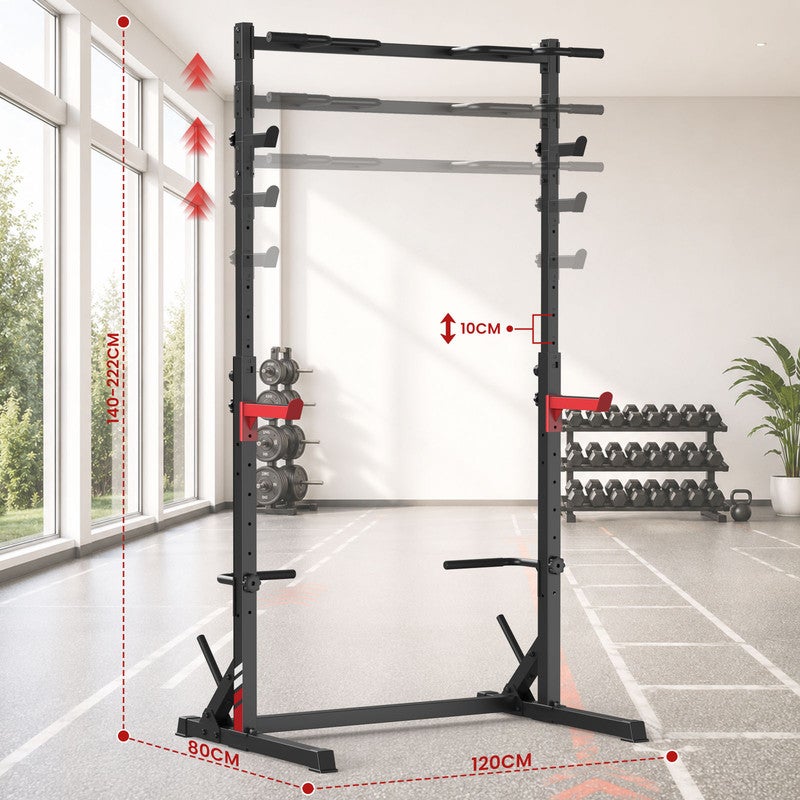 Rack de Agachamento Multifuncional Tudo em Um e Suporte para Barra com Barras de Segurança Antiderrapantes – Capacidade Máxima de 300 kg - 6