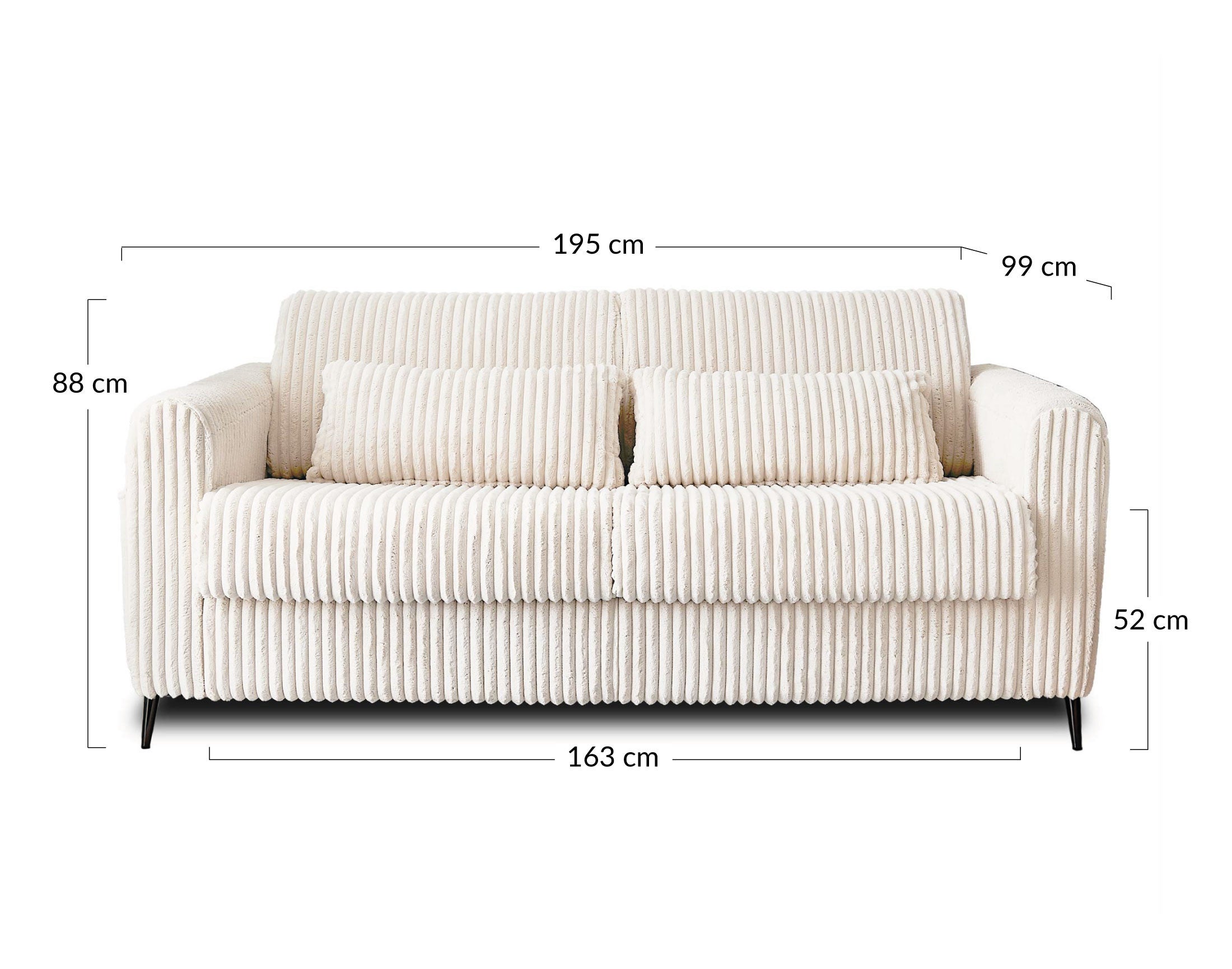 Canapé droit convertible 3 places en velours grosses côtes bleu - OWEN - Best Mobilier - 8