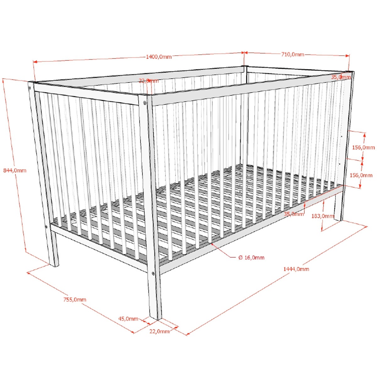 Vipack Meryl Letto trasformabile 70x140 e fasciatoio Antracite - 4