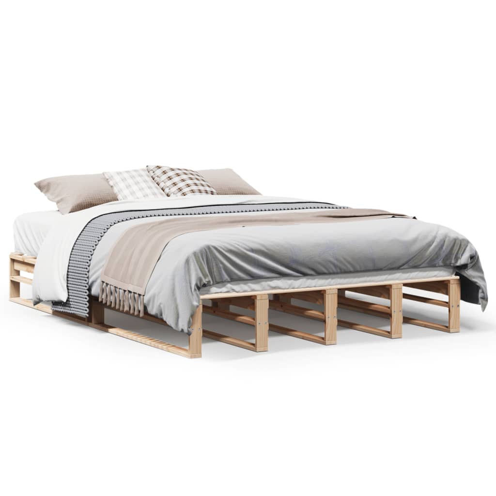 Cadre de lit sans matelas en bois de pin massif pour la chambre, 150 × 200 cm - 2