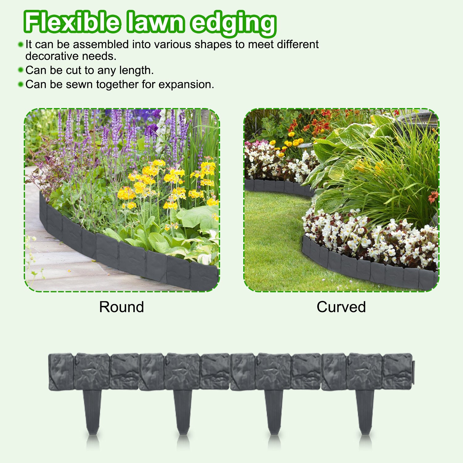 20 pièces Bordure de pelouse Effet Pierre bordure de parterre plastique pour jardin 5m Anthracite - 3