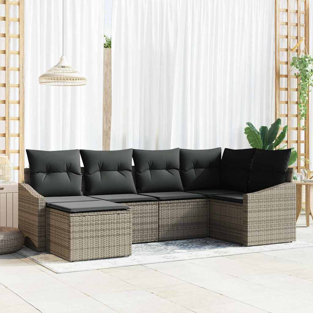 Zestaw Sof z poduszką 6 pcs Szary polirattan vidaXL