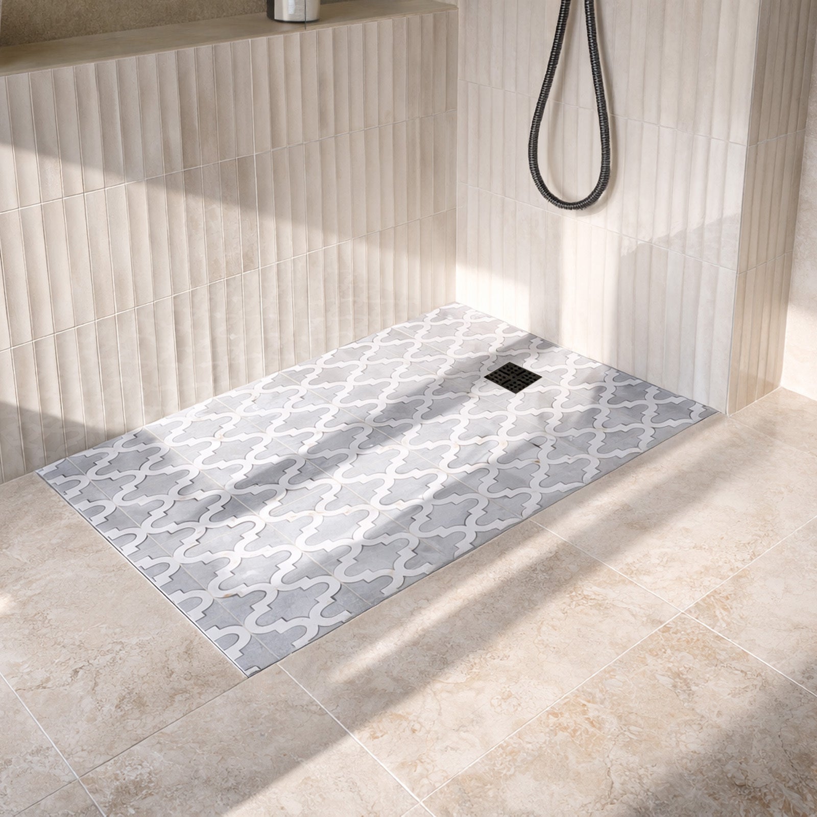 Receveur de Douche à Carreler 120x90cm avec Bonde à Sortie Verticale - Grille Noire - 8