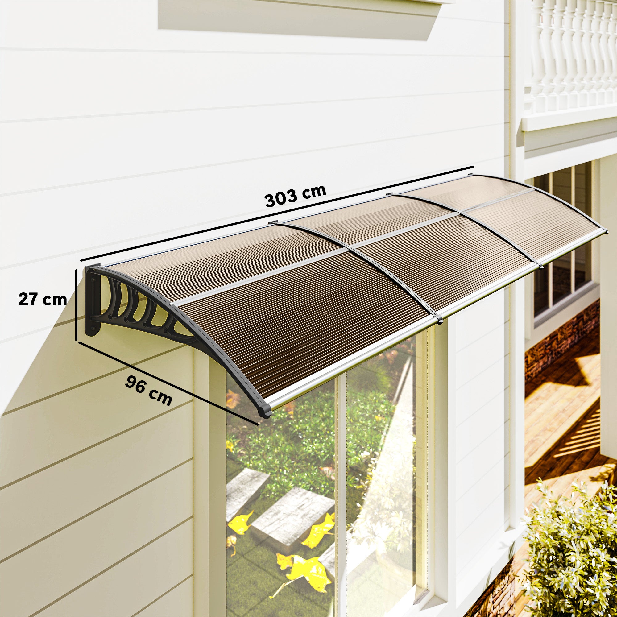Marquesa exterior de policarbonato Outsunny 300x96x27 cm castanha - 3