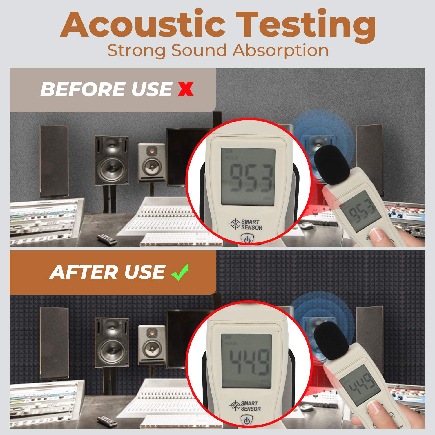 Paneles acústicos: juego de 12 unidades de espuma acústica piramidal negra de 30*30*2,5 cm, paneles de pared insonorizados a prueba de fuego - 2
