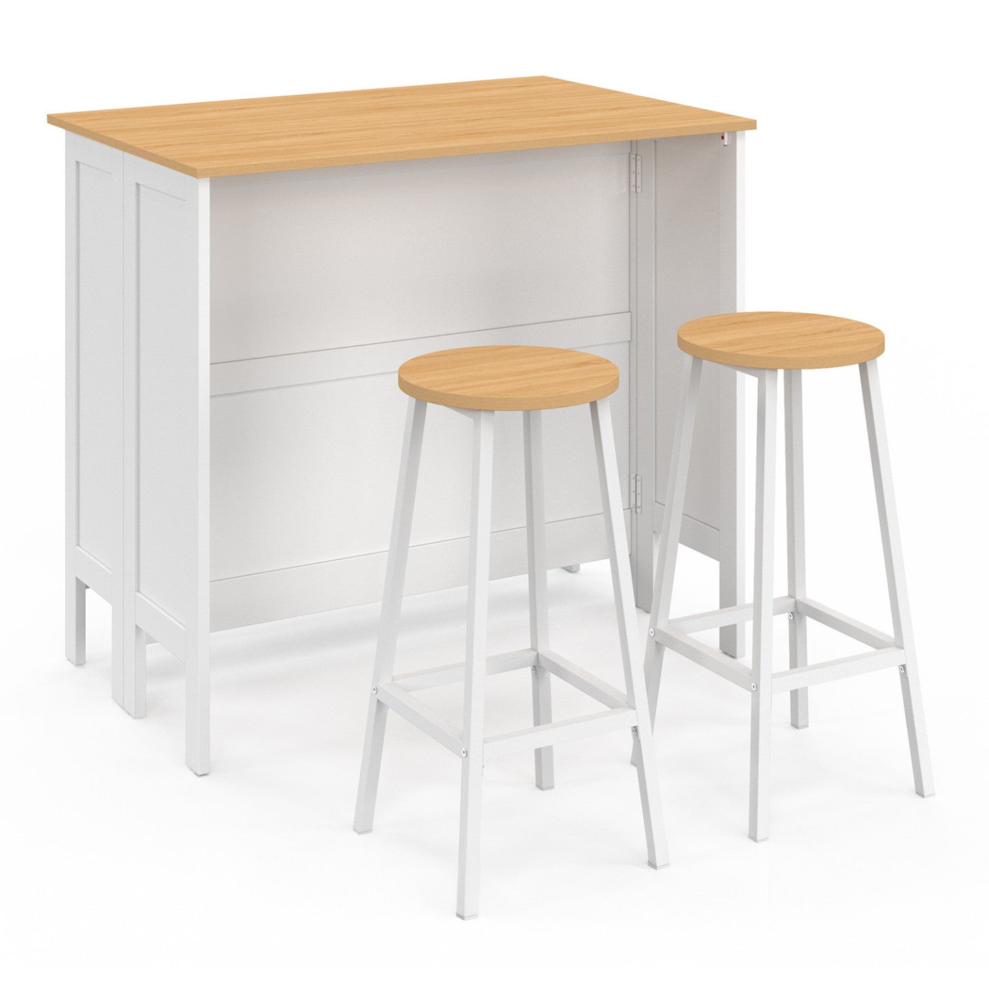 Ensemble table de bar îlot Achille et 2 tabourets bois blanc plateau façon hêtre - 3