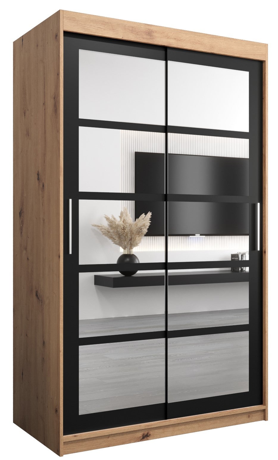 Szafa przesuwna garderoba ROMA 2 120 x 62 x 200 cm Artisan + Czarny - Abiks Meble