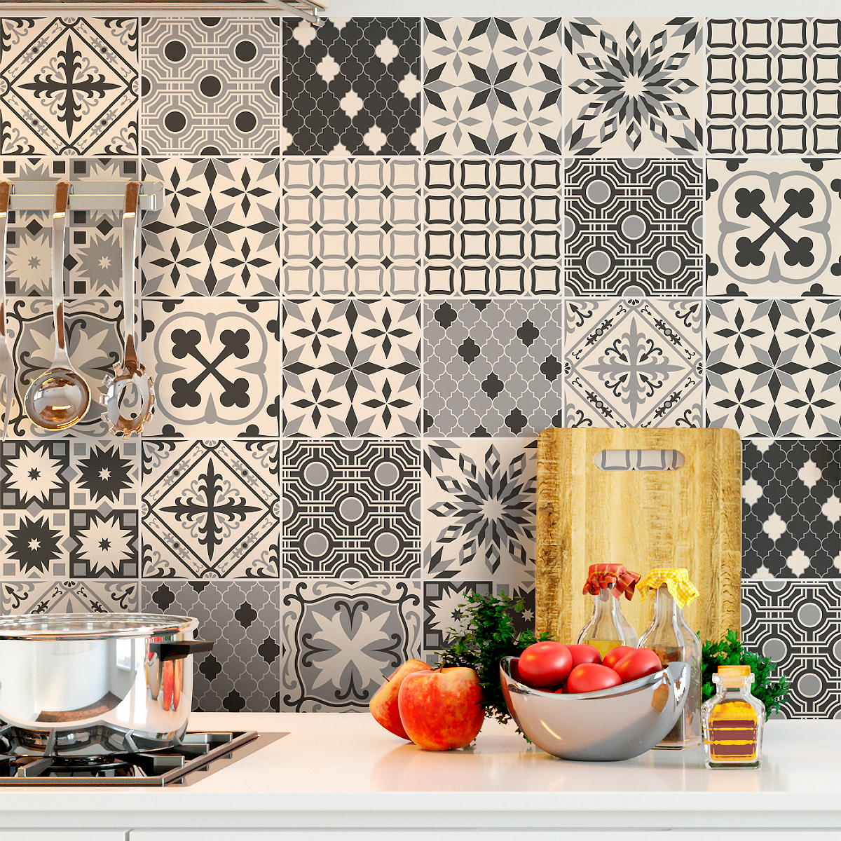 30 vinilos baldosas de cemento azulejos maeva - adhesivo de pared - revestimiento sticker mural decorativo - 30stickers10x10cm