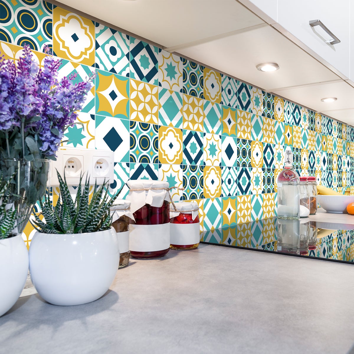 60 vinilos baldosas de cemento azulejos flora - adhesivo de pared - revestimiento sticker mural decorativo - 60stickers20x20cm