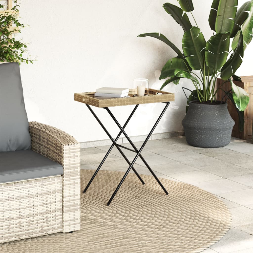 Maison Exclusive - Mesa con bandeja plegable ratán sintético beige 65x40x75 cm - 3