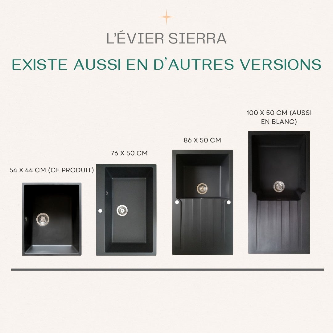 Sierra évier 1 cuve seule 54x44 en résine noir - 5