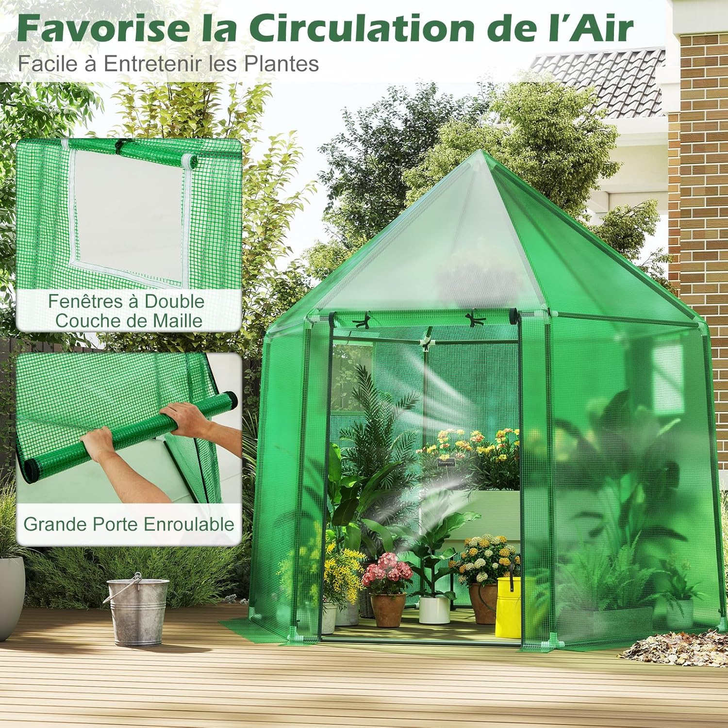 Serre de Jardin Extérieure avec Couverture en PE, Serre d'Extérieur Portable avec Structure en Métal Revêtu de PE Antirouille, 198 x 172 x 190 cm - 4