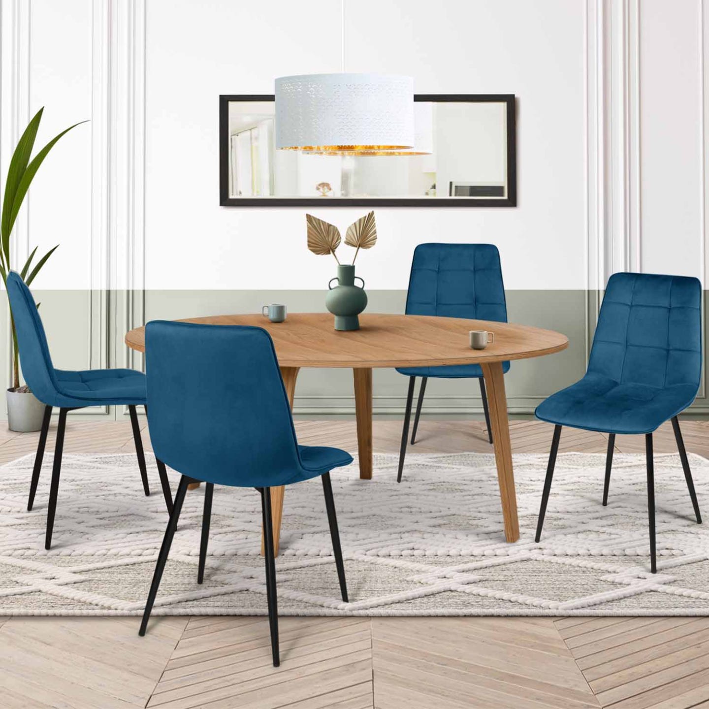 Hobag – Lot de 4 chaises en velours bleu scandinaves – Largeur d'assise 53 cm – Hauteur d Hobag – Lot de 4 chaises en velours bleu scandinaves – Largeur d'assise 53 cm – Hauteur d