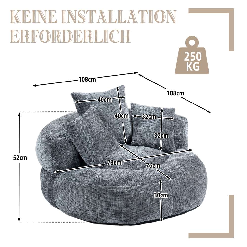 Canapé paresseux Chenille avec dossier haut et trois coussins - Fauteuil durable pour adultes et enfants, intérieur/extérieur - 6