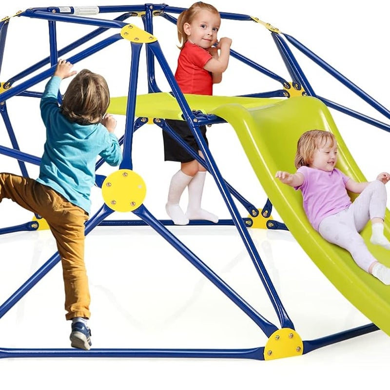 Kopuła do Wspinaczki i Zjeżdżalnia dla Dzieci Powyżej 3 lat, Geometryczna Drabinka do Wspinaczki z Metalu, Nośność 150 kg, Plac Zabaw, Żółty