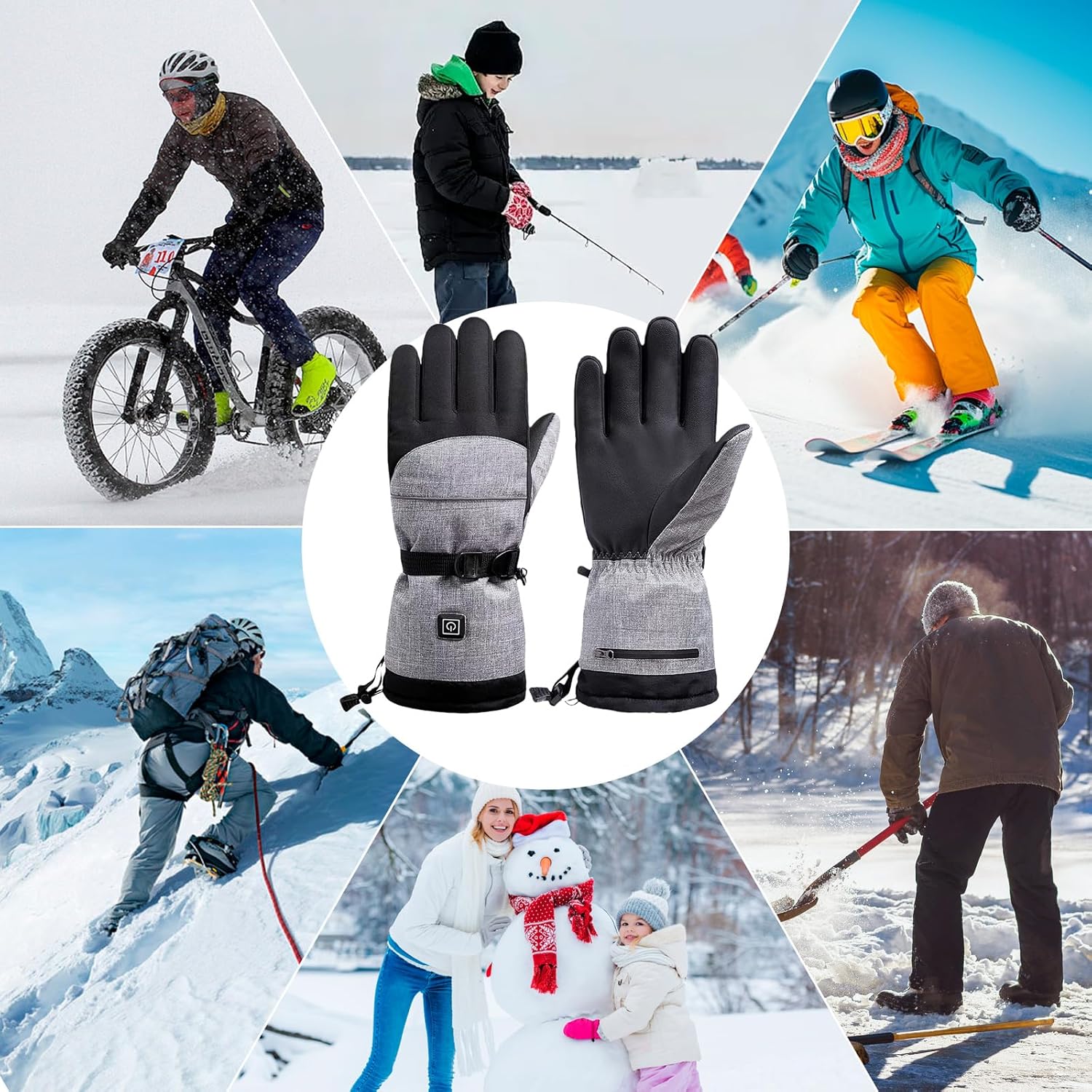 Gants Chauffants Hiver Homme - Batterie Rechargeable 7.4V 5000mAh, 3 Niveaux de Chaleur, Imperméables, Écran Tactile - Pour Ski, Moto, Randonnée - 6