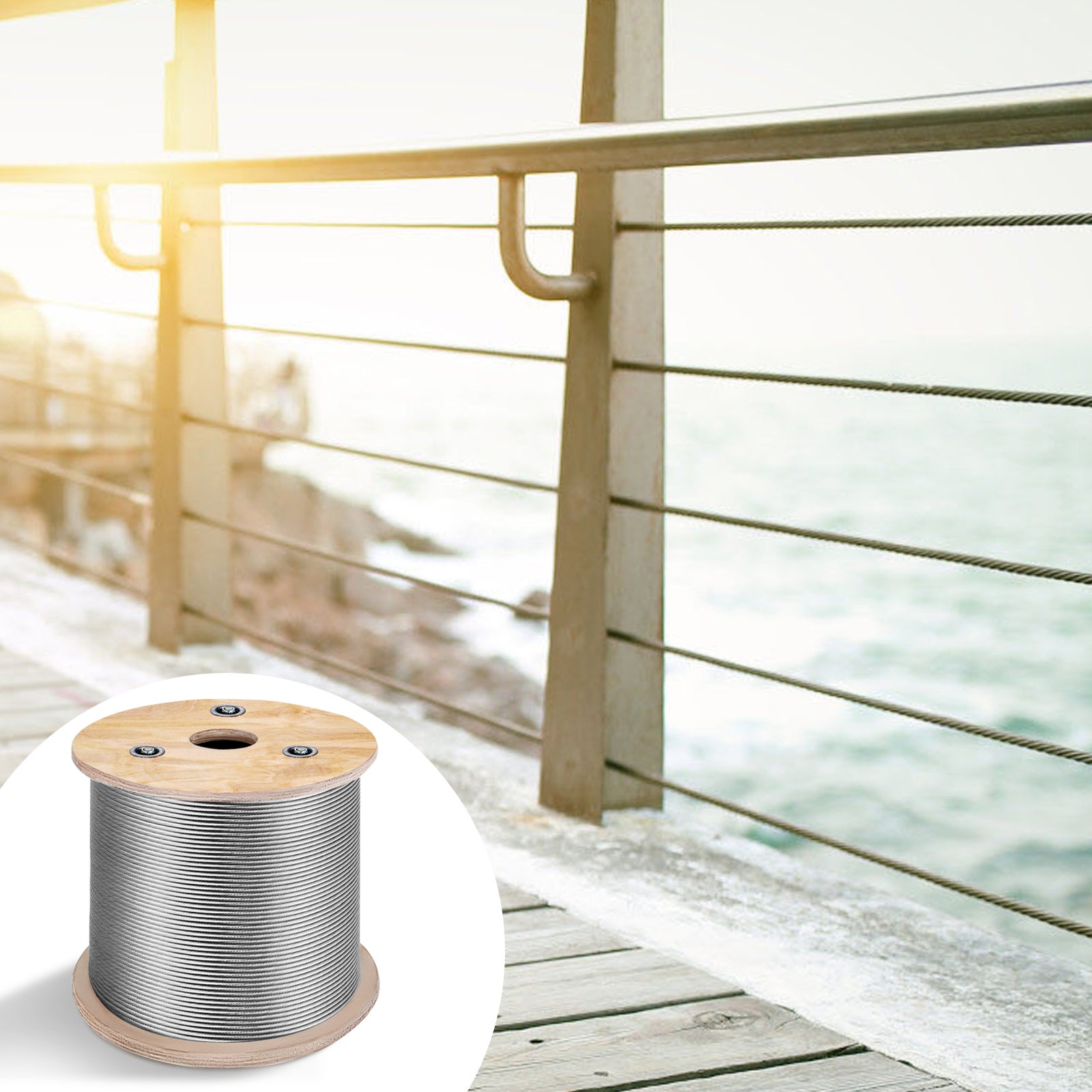 150 m x 3,2 mm Câble en Acier Inoxydable 316 VEVOR Câble Métallique Construction 7 x 7 Surface Lisse pour Porche Corde à Linge clôtures de Jardin - 8