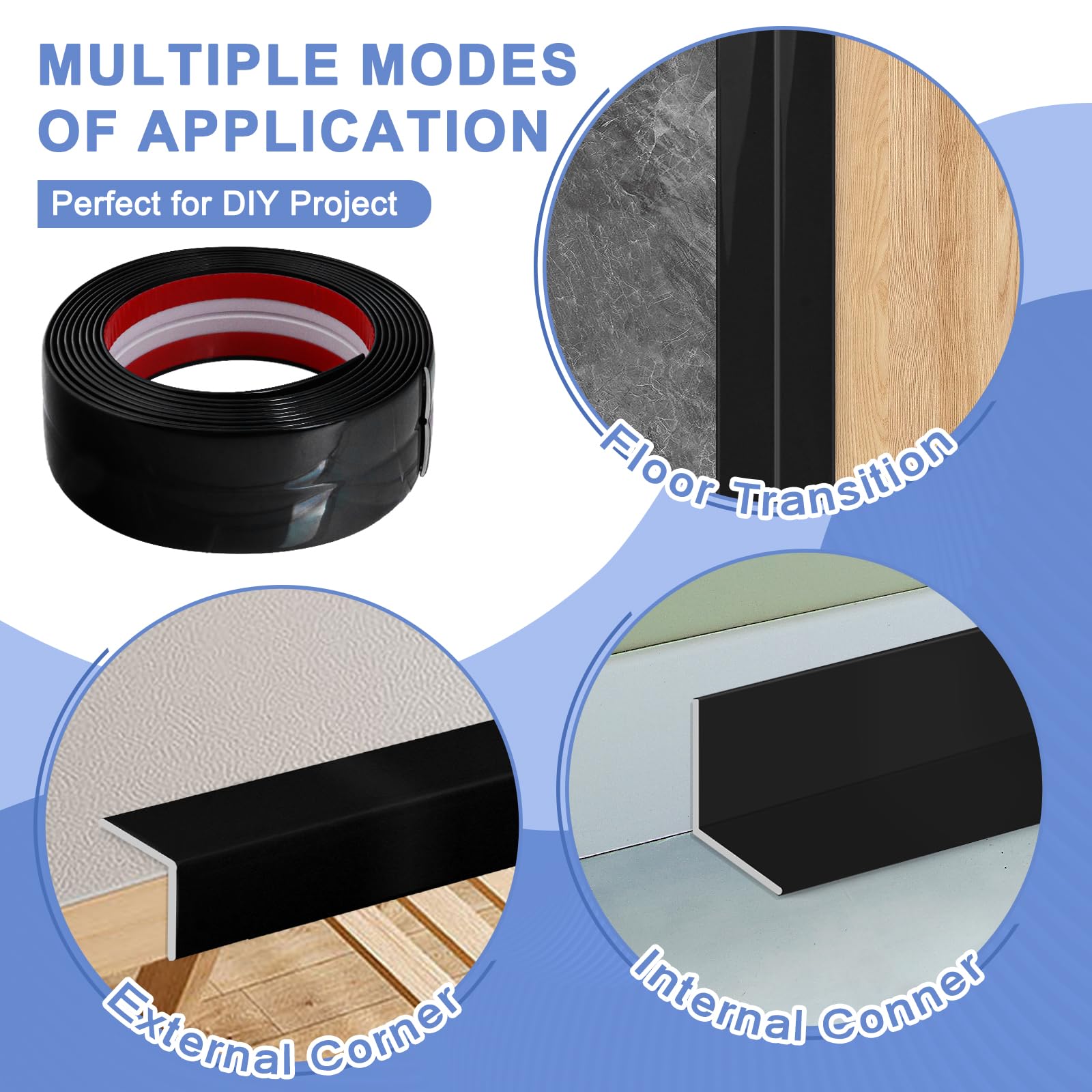 Baguette d’Angle PVC Cornière Moulure Murale Autocollante Protection Profilé Souple pour bordure de carrelage Plafond (Noir brillant, 4cm×3m) - 4