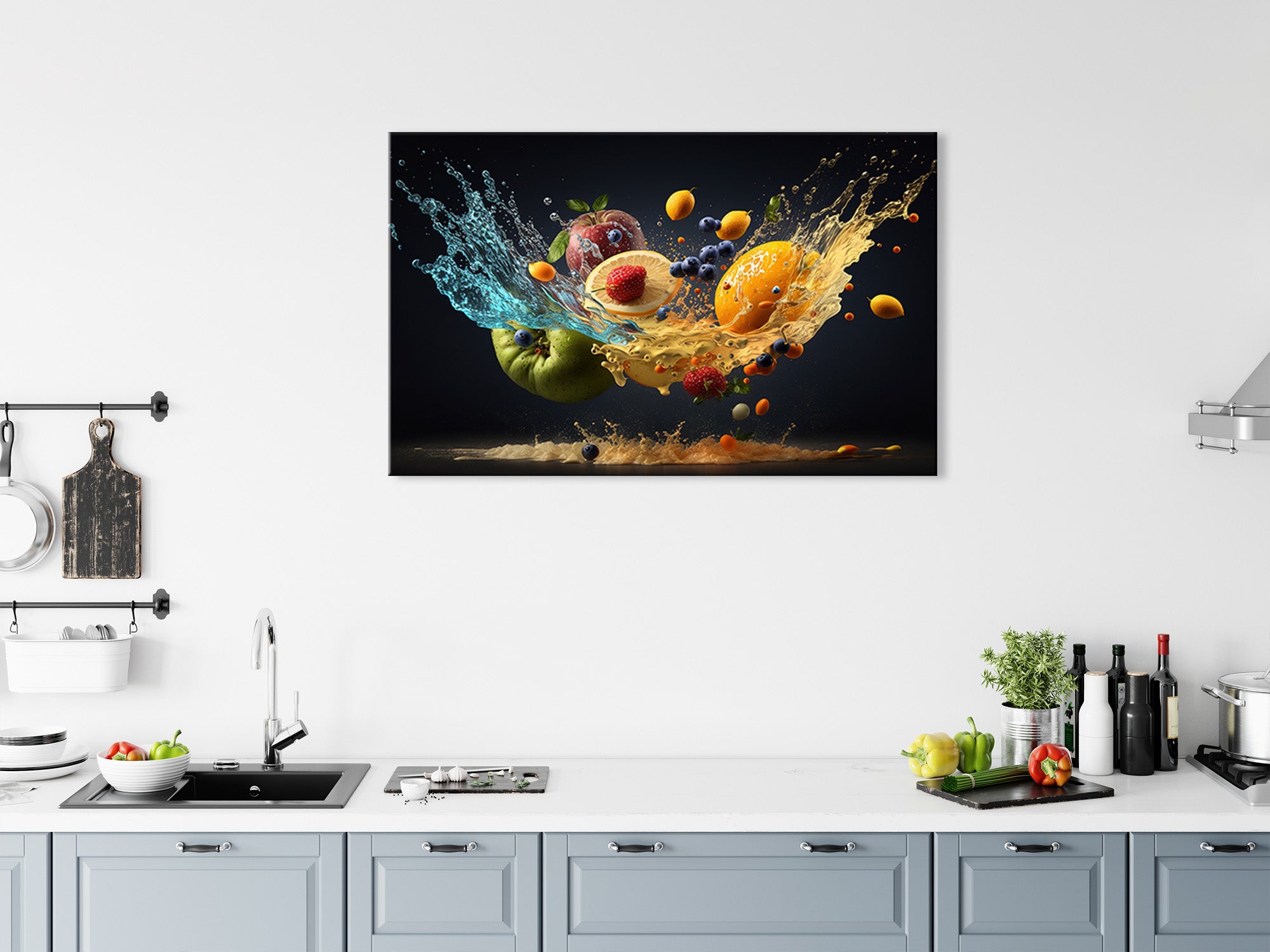 DECLINA, Tableau toile imprimée cuisine, Tableau toile déco l'envol des fruits, 50x30 cm - 3