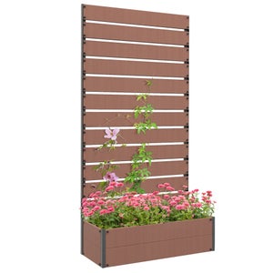Jardinière En Bois Avec Treillis Et Bac Plastique 18L - Pour Balcon, Terrasse, Jardin - Pin Imprégné, Marron