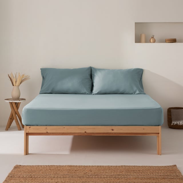 Lençol de baixo 160 x 200 x 30 cm 100% algodão respirável ajustável Azul