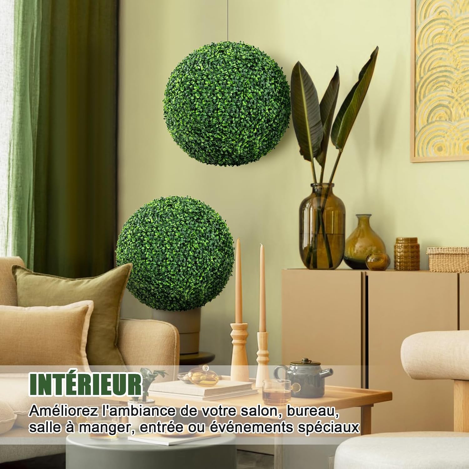 2 Boules de Buis Artificielles 50 cm(Dia. Extérieur) Résistantes aux UV, Plantes en Boules de Faux Sphères Végétales, Vert Foncé - 9