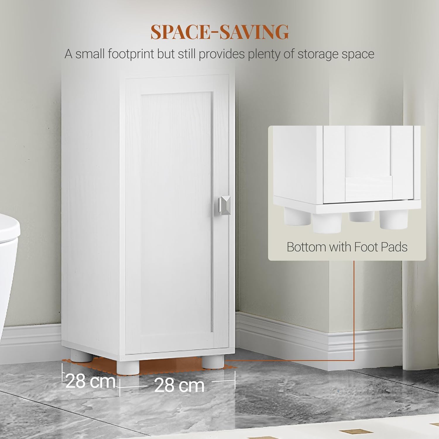 Armoire de Salle de Bain Étroit, Meuble de Rangement Haute avec 2 Portes et 1 Tiroir, Étagère Réglable, Compartiment Ouvert,Blanc - 6