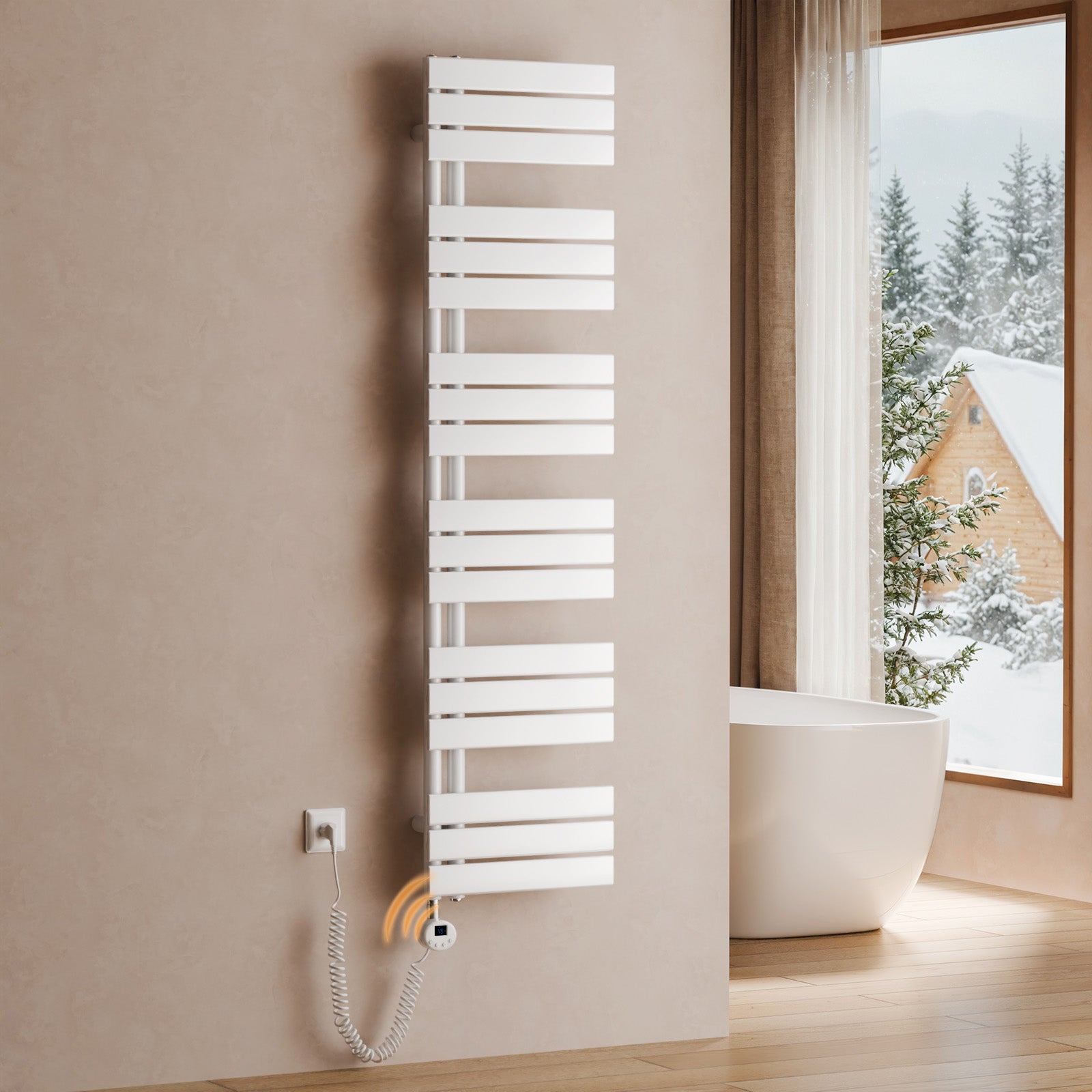 Grzejnik łazienkowy elektryczny WiFi z inteligentnym termostatem – Zdalne sterowanie przez aplikację, montaż na ścianie, biały, 159,9 × 40 cm, 800 W