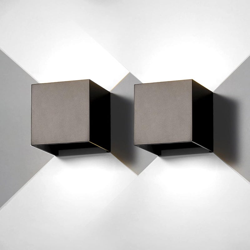12W Zewnętrzna lampa ścienna Czarna 10*5*10 cm 2 szt. Białe światło Nowoczesna kwadratowa aluminiowa podwójna głowica Ściemnialna lampa ścienna