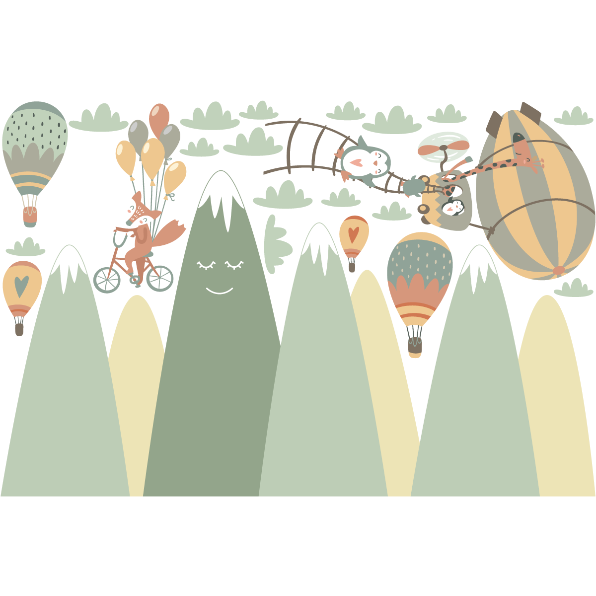 Adesivo bambino di montagna scandinavo animali nel cielo - Sticker adesivo - adesivi murali - 120x180cm - 2